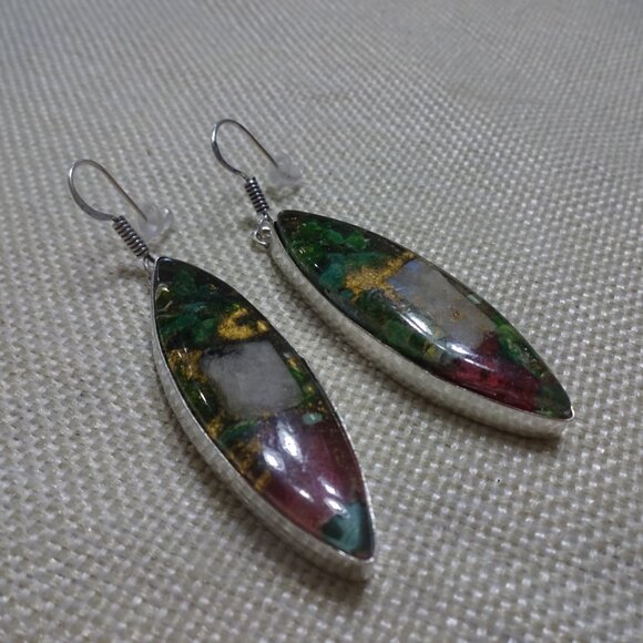 Beautiful OYSTER TURQUOISE Handmade Sterling 925 Dangle Earrings #168C - Picture 3 of 3